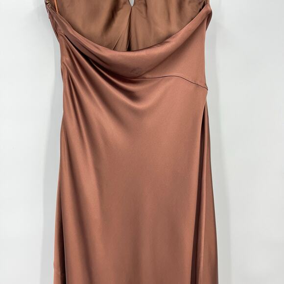 NICHOLAS | Ana Halter Dress With Removable Flower in Nutmeg Brown Maxi Gown 6 - Picture 13 of 14